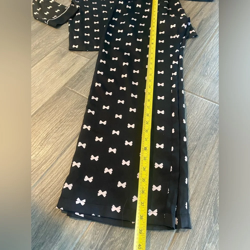 Kate Spade Pajamas Womens Medium Black With White Bows Print PJs Sleepwear Set